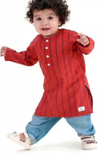 Red plain cotton kurta