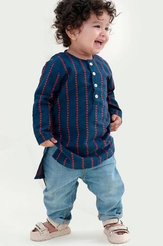 Blue plain cotton kurta
