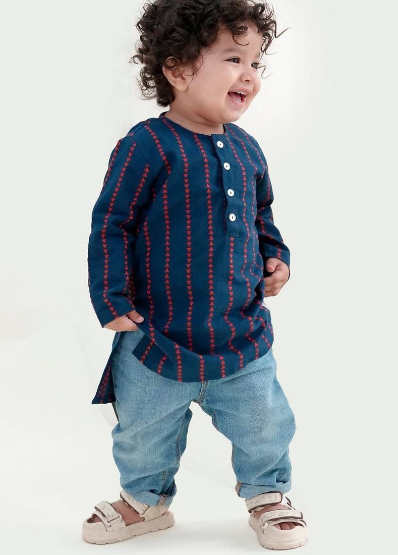 Blue plain cotton kurta