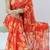 Orange color floral printed with pearl moti lace weightless saree with unstitched blouse