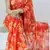 Orange color floral printed with pearl moti lace weightless saree with unstitched blouse