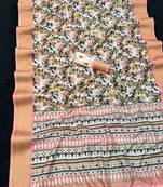 Multicolor printed with weaving border  soft dola silk saree with unstitched blouse