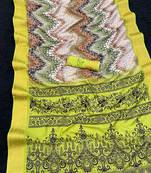 Parrot color printed with weaving border  soft dola silk saree with unstitched blouse