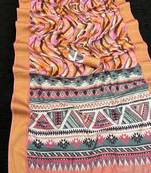 Pink color printed with weaving border  soft dola silk saree with unstitched blouse