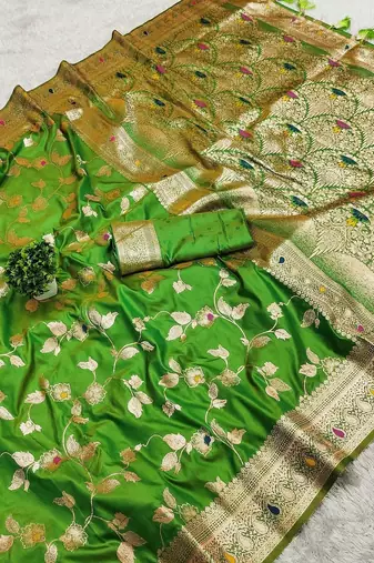light green zari woven art silk saree with blouse