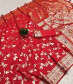 red zari woven art silk saree with blouse
