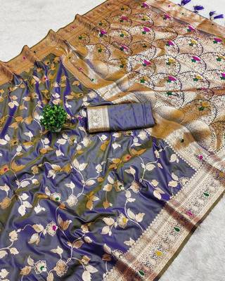 lavender zari woven art silk blend saree with blouse 1