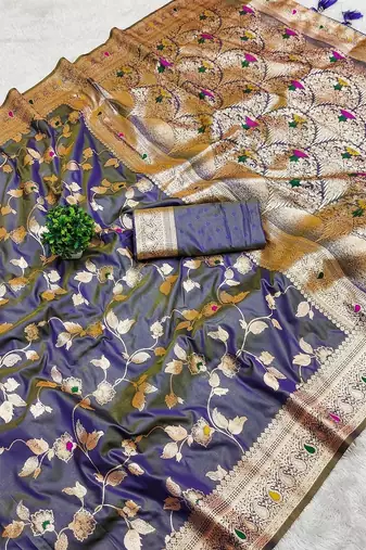 lavendor zari woven art silk saree with blouse