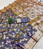 lavendor zari woven art silk saree with blouse