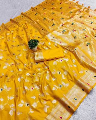gold zari woven art silk saree with blouse 1