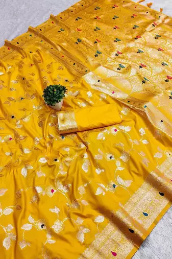 gold zari woven art silk saree with blouse