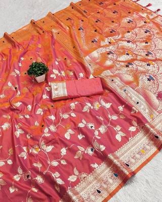 pink zari woven art silk blend saree with blouse 1