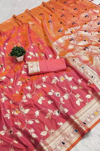 pink zari woven art silk saree with blouse