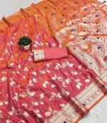 pink zari woven art silk saree with blouse