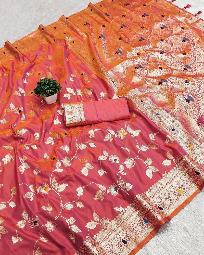 pink zari woven art silk saree with blouse