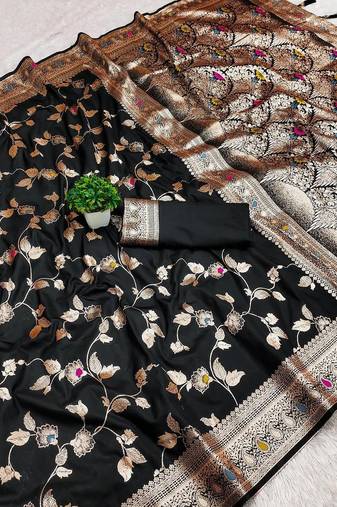 black zari woven art silk saree with blouse