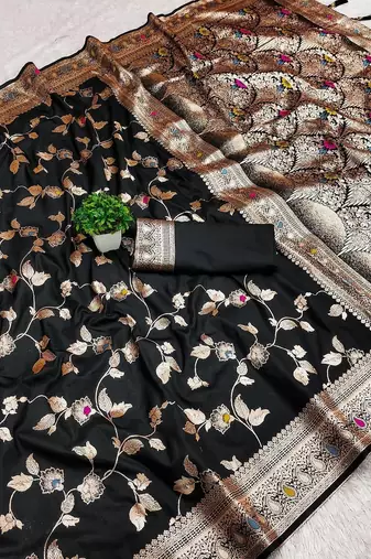 black zari woven art silk saree with blouse