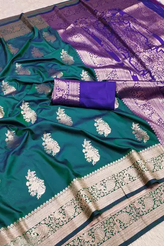 rama green art silk zari woven saree with blouse