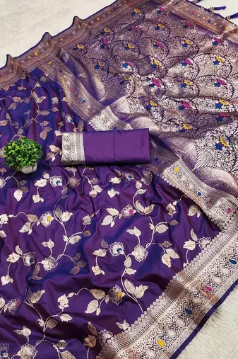 purple zari woven art silk saree with blouse