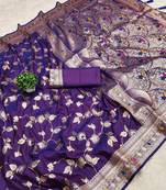 purple zari woven art silk saree with blouse