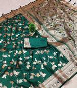 dark green zari woven art silk saree with blouse