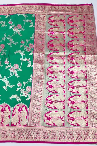 rama green zari woven art silk blend bridal style premium saree with blouse