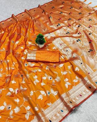 mustard zari woven art silk blend saree with blouse 1