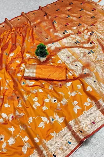 mustard zari woven art silk saree with blouse