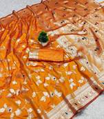 mustard zari woven art silk saree with blouse