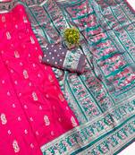pink zari woven art silk baluchari saree with blouse