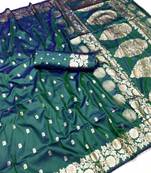 dark rama art silk zari woven saree with blouse