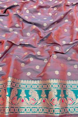 pink zari woven art silk blend saree with blouse 2