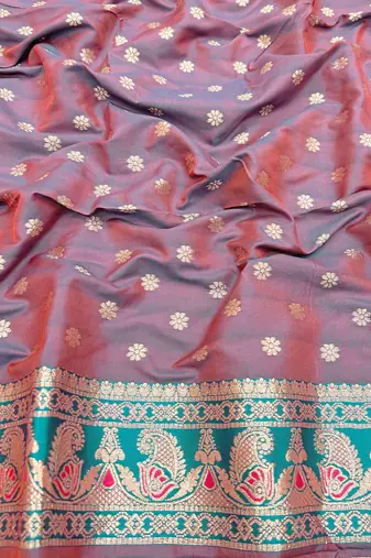 pink zari woven art silk blend saree with blouse