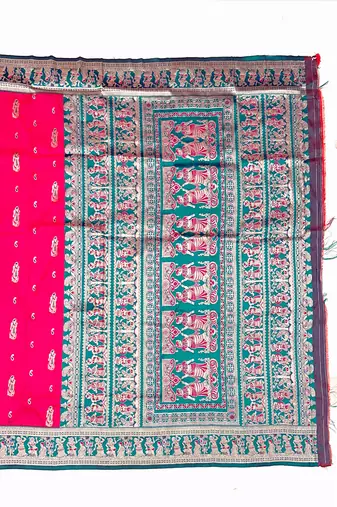 pink zari woven art silk blend saree with blouse