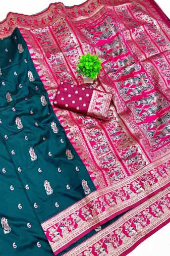 firozi zari woven art silk baluchari saree with blouse