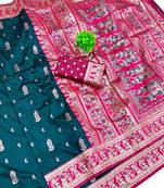 firozi zari woven art silk baluchari saree with blouse
