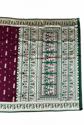 wine zari woven art silk blend saree with blouse 3