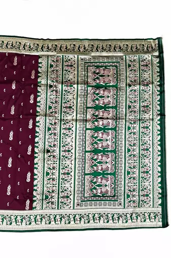 wine zari woven art silk blend saree with blouse