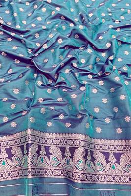 blue zari woven art silk baluchari saree with blouse 2