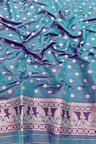 blue zari woven art silk blend baluchari saree with blouse