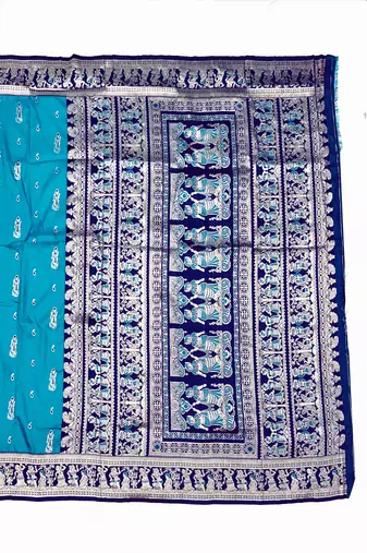 blue zari woven art silk blend baluchari saree with blouse