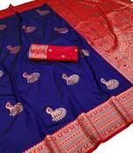 navy blue zari woven art silk saree with blouse