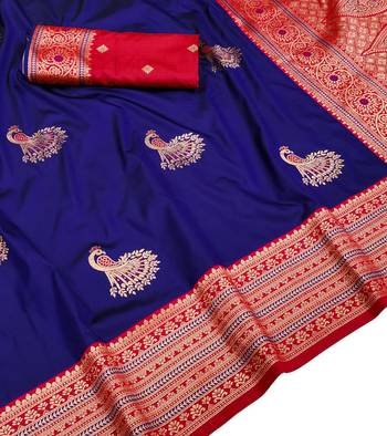 navy blue zari woven art silk saree with blouse 2