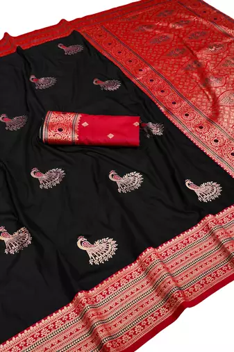 black zari woven art silk saree with blouse