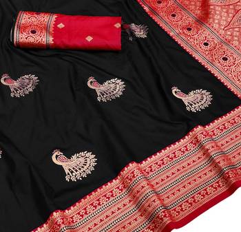 black zari woven art silk blend saree with blouse 2