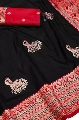black zari woven art silk blend saree with blouse