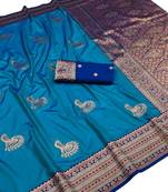 blue zari woven art silk saree with blouse