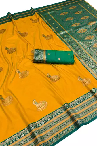 yellow zari woven art silk saree with blouse