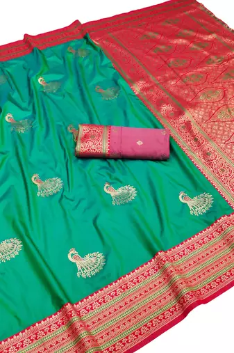 light green zari woven art silk saree with blouse