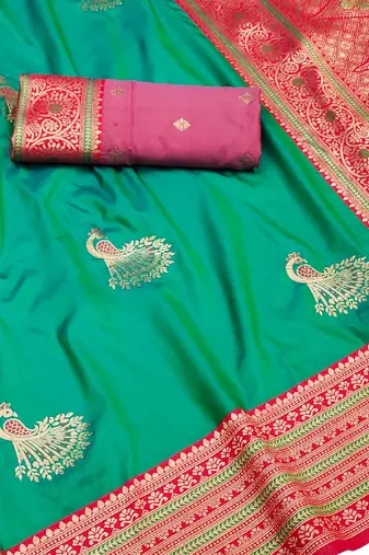 light green zari woven art silk blend saree with blouse
